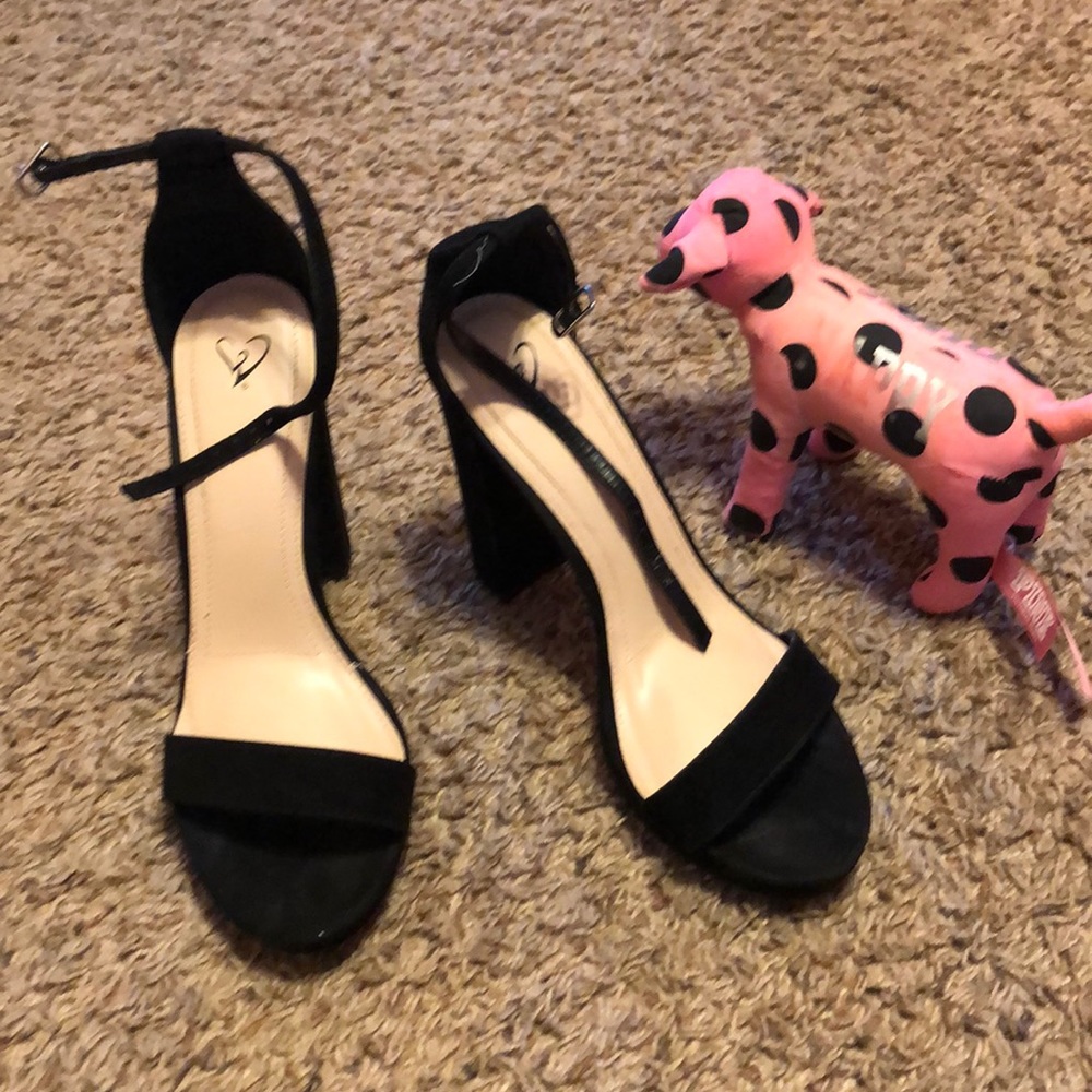 All black suede platform heels